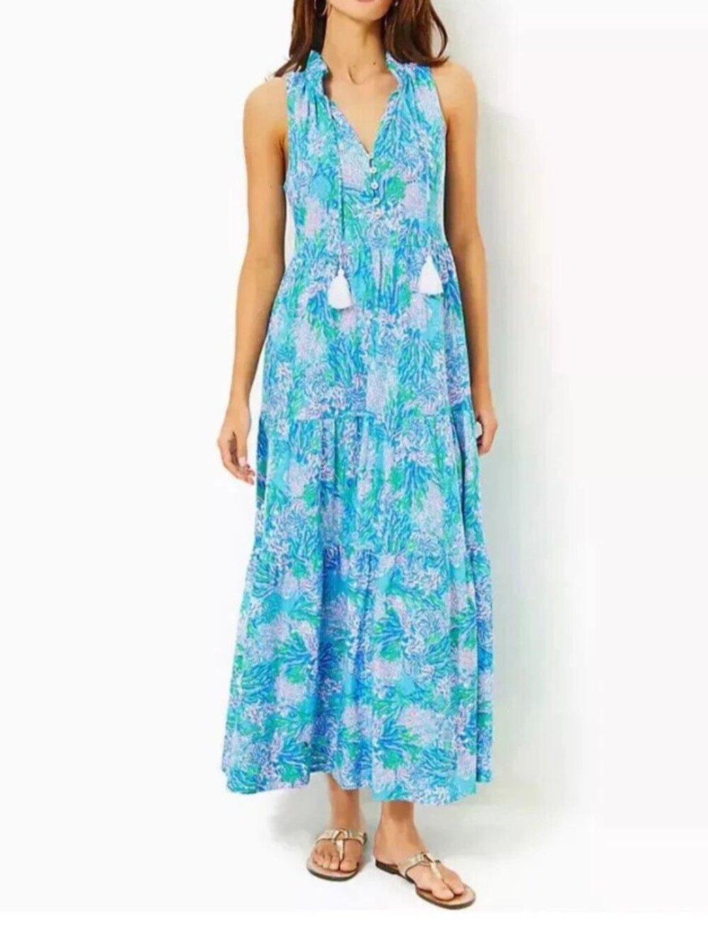 Lilly Pulitzer Malone NWT Maxi Las Olas Aqua Current Strong Sea Sz Small